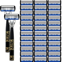 Razor Classic 6 Layer Safety Razor For Men Shaving Hair Removal Shaving Blades Manual Shaver Green 1 Handle With 3 Blades Razors