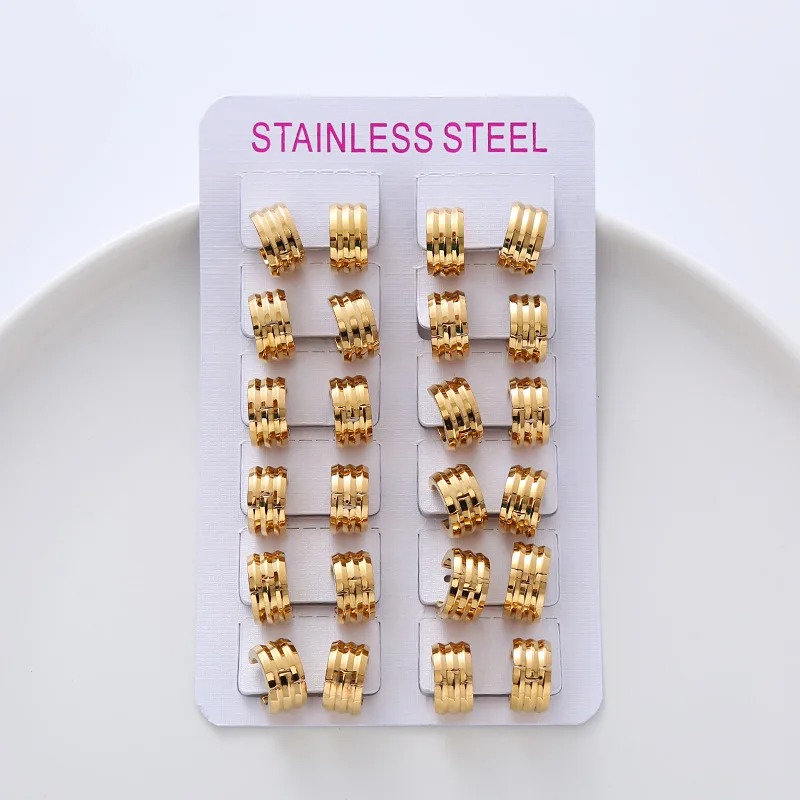 12pairs/set Stainless Steel Hoop Earrings Charm Shiny Succinct High Polished Multi-layer Round Earring For DIY Jewelry Gifts