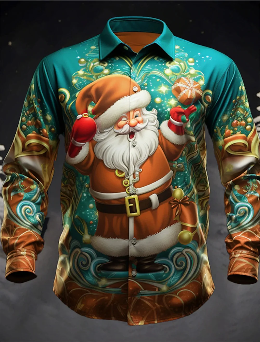 

2024 men's 3D printed long sleeved high-end shirt Christmas style fashionable hot selling cross-border trade Santa Claus