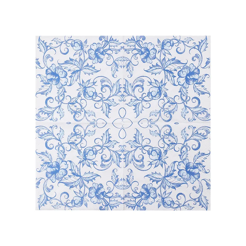 10/20 قطعة 33 سنتيمتر 2Layer الأزرق زهرة المطبوعة المناديل النمط الصيني الأزرق والأبيض الطرف ورق تزيين DIY Decoupage ورقة
