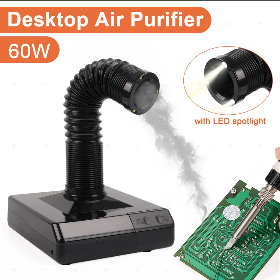 Smoke Extractor Smoking Tool with LED Light 60w Activated Carbon Filter Sponge Soldering Iron Smoker