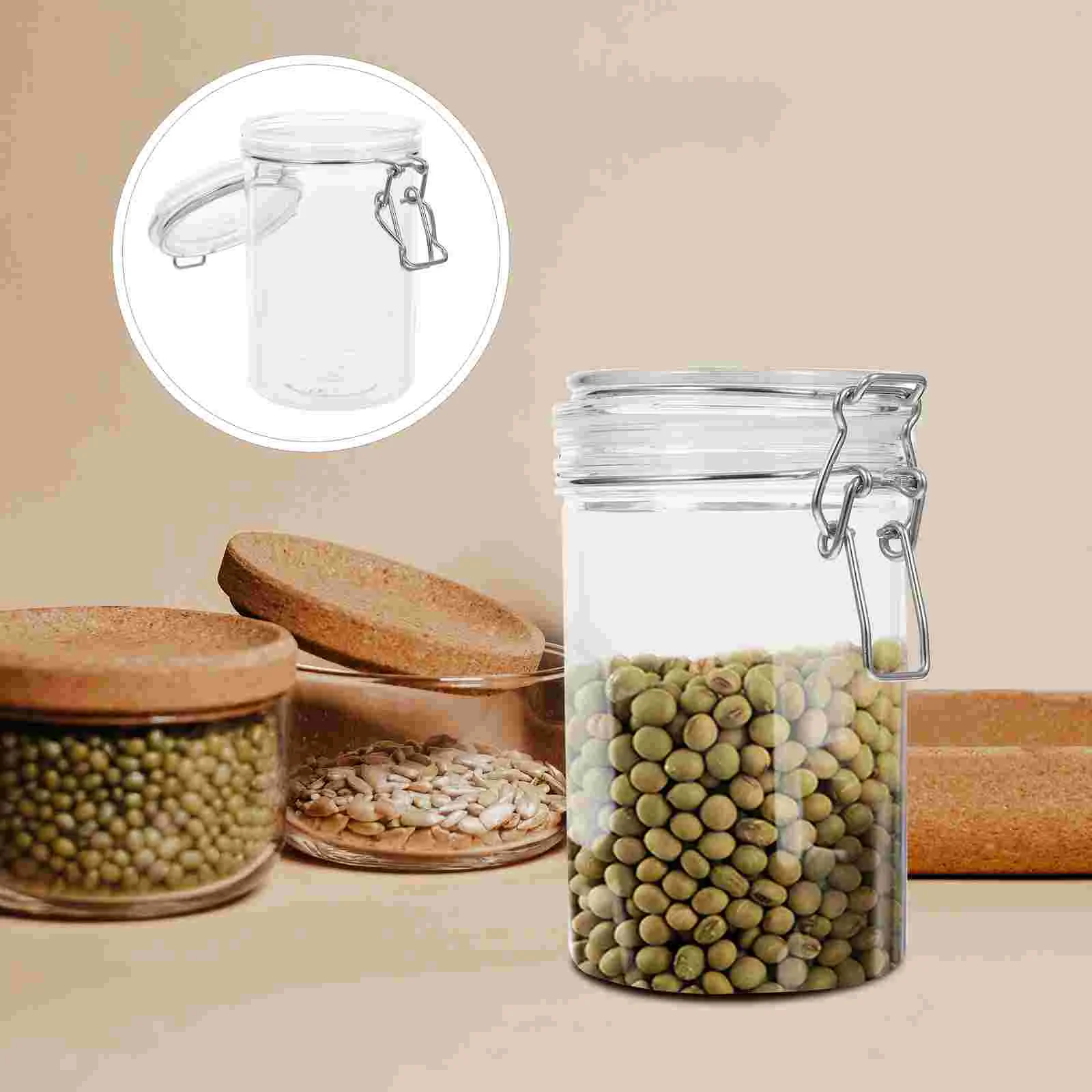 

750ml Plastic Canister with Locking Clamp Grain Storage Jar for Tea, Sugar, Coffee Bean plastic storage can
