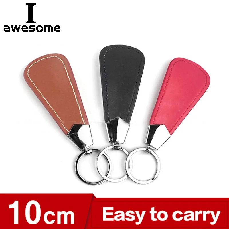

10cm Mini Shoe Horns Accessories Key Ring Easy Carry Black Shoehorn Metal Durable Stainless Steel Faux Leather Portable Fashion