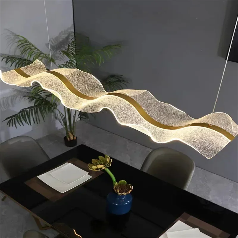 Modern designer LED pendant light wave acrylic Nordic creative dimming dining table dining room pendant light home decoration