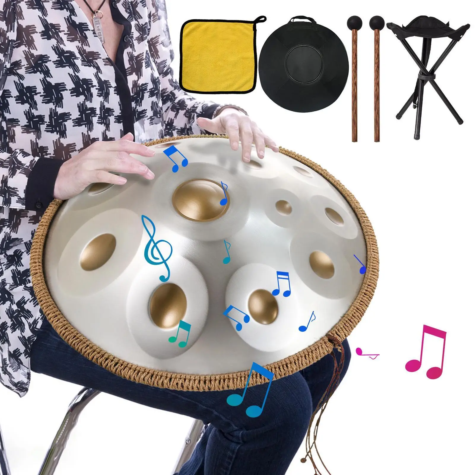 

22" D Minor Handpan - 12-Tone Stainless Steel Drum Set with Accessories for Yoga, Meditation & Music Education