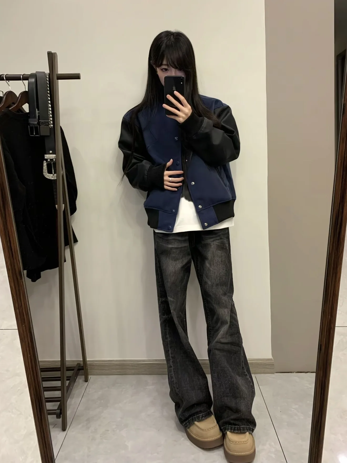 미국식 스트리트 스타일 패치워크 가죽 스웨이드 울 야구 재킷 남녀 공용 가을 겨울 캐주얼 다용도 출퇴근용 ...