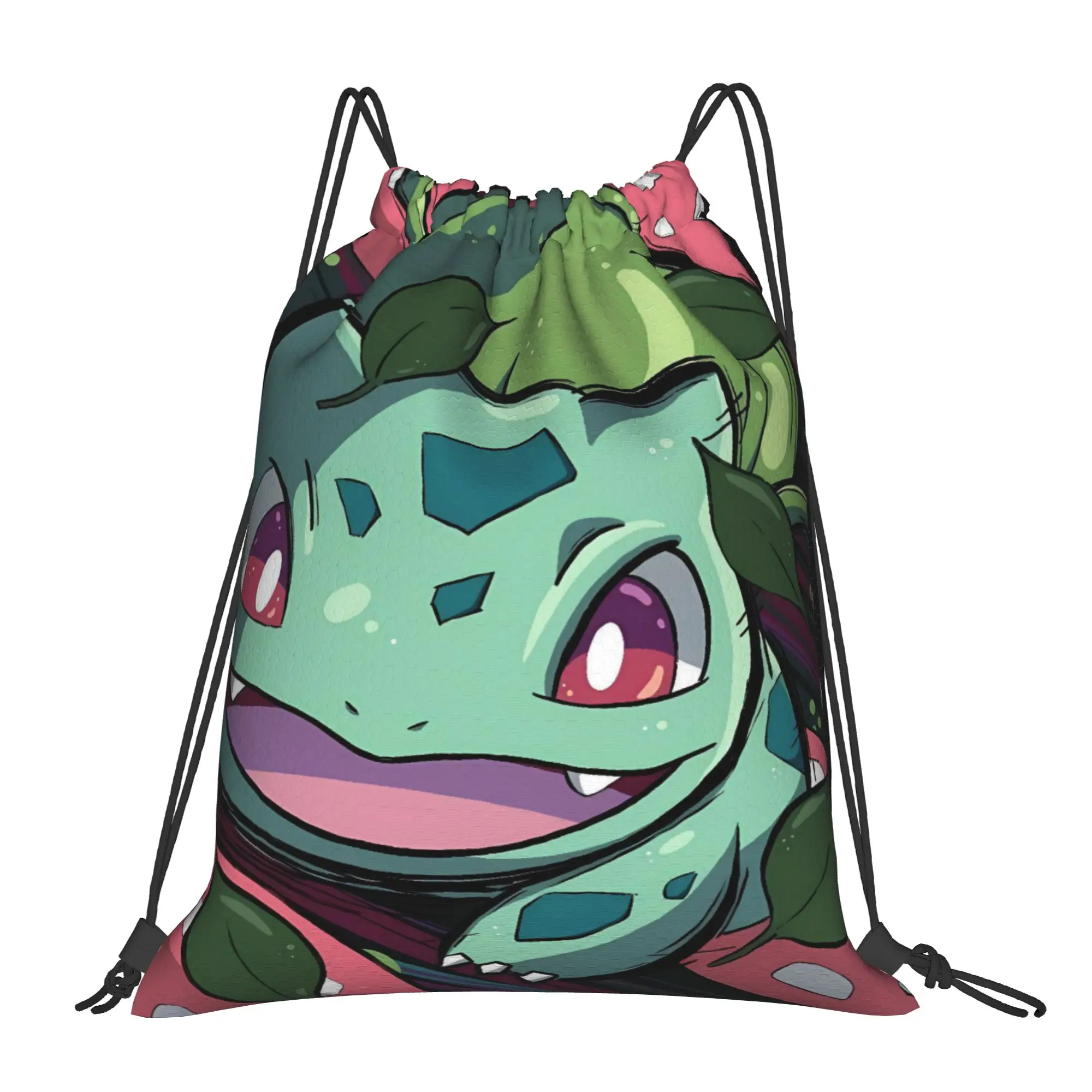 Bulbasaur Close Anime Drawstring Bag  Waterproof Retro Backpack Sports Camping Sackpack String Bags For Men