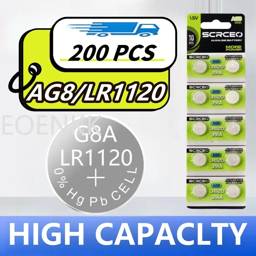 40PCS-200PCS LR1120 AG8 391 Button Pilas Batteries SR1120SW SR1120 LR1120W LR55 CX191 191 1.5V Alkaline Cell Coin Batter