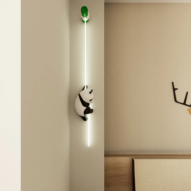 Resin Panda Wall Lamp Nordic Cute Cartoon Animal Wall Sconce for Living Room Decoratiom Baby Kids Bedroom Wall Light Fixtures
