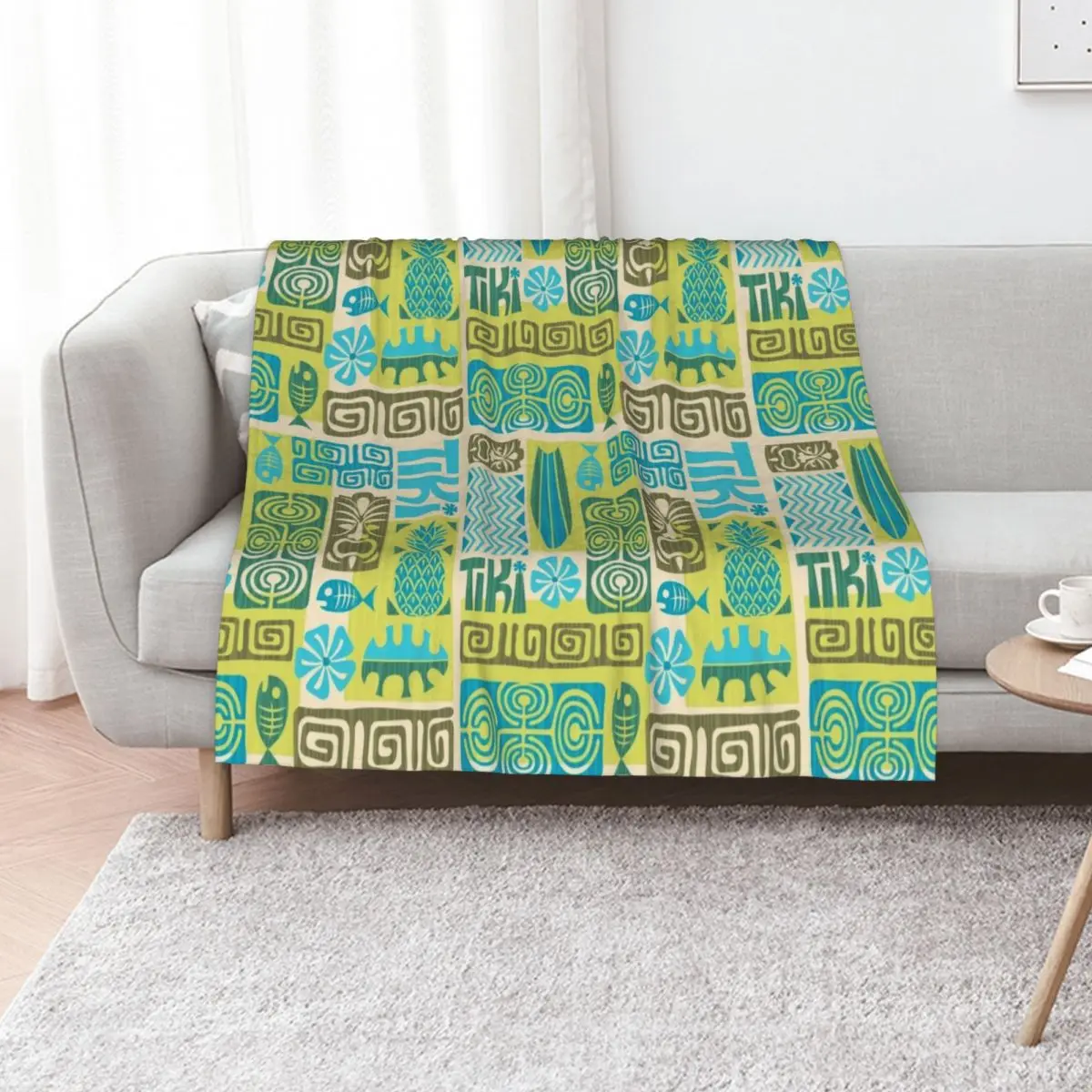 Tiki Time Luau Party Pattern Throw Blanket Soft Comfort Blanket for Reading Watching TV
