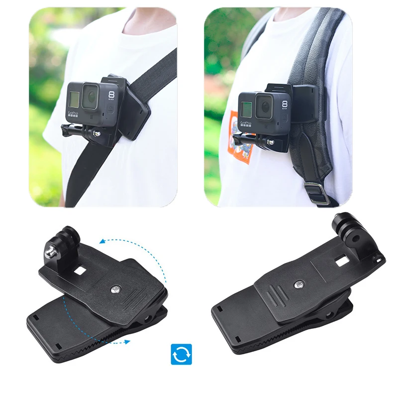 2 in1 Sports Camera Backpack Clip Adapter Base Screw Fixed Bracket for Gopro Hero / Dji Action 1 / 2 / Action 3 Accessories