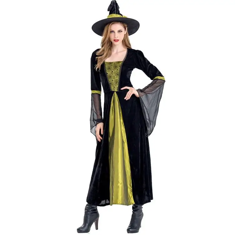 

Halloween Witch Costume Adult Role-playing Cos Performance Green Black Witch Outfit 9030 Stage Costume Women's Traditional Wear