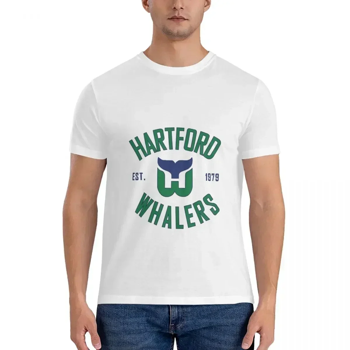 Мужская одежда Футболка Hartford Whalers Ct Мужская классическая футболка большого размера Мужские летние рубашки с круглым вырезом Топы S-6XL