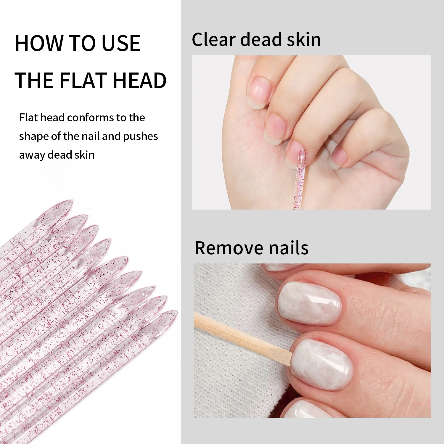 عصا أظافر يمكن التخلص منها بوشير الجلد ، مانيكير وعصي العناية بالأظافر ، تنظيف الأظافر ، بكميات كبيرة ، 50 أو 50 أو