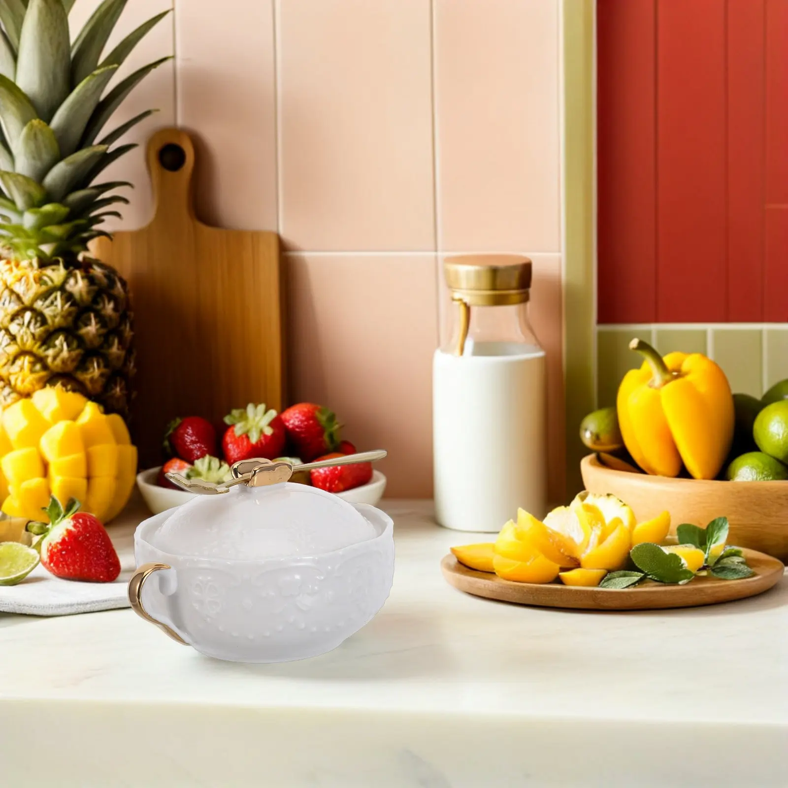 

1Set Premium Ceramic Double Handle Dessert Bowl with Luxurious Gold White Relief Texture Ideal for Fruit Soup Salad Pudding
