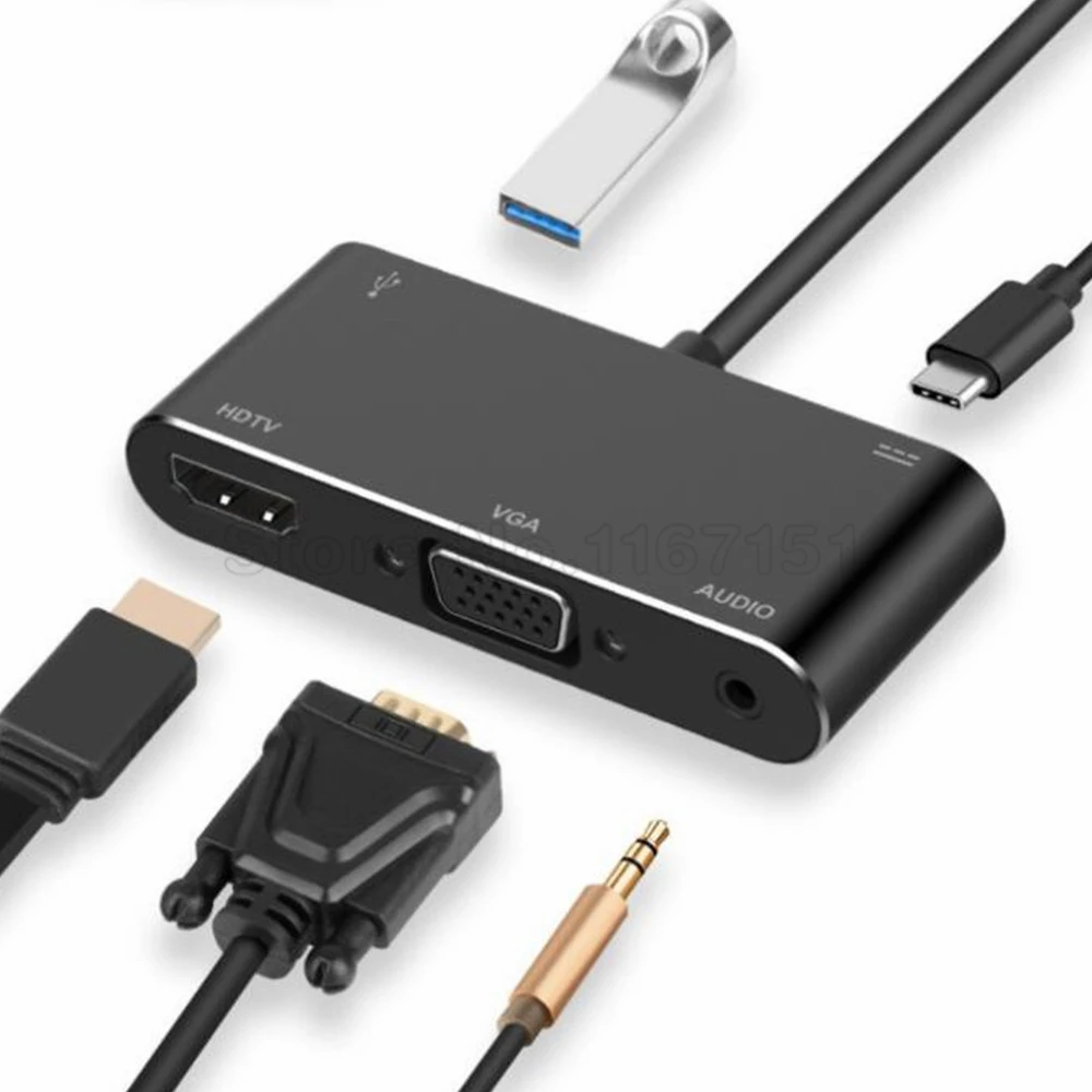 Type-C to RJ45 Gigabit Lan 4K HDMI-compatible VGA SD TF USB C 3.0 Dock for MacBook Samsung S21 Dex Xiaomi 10 TV Nintendo