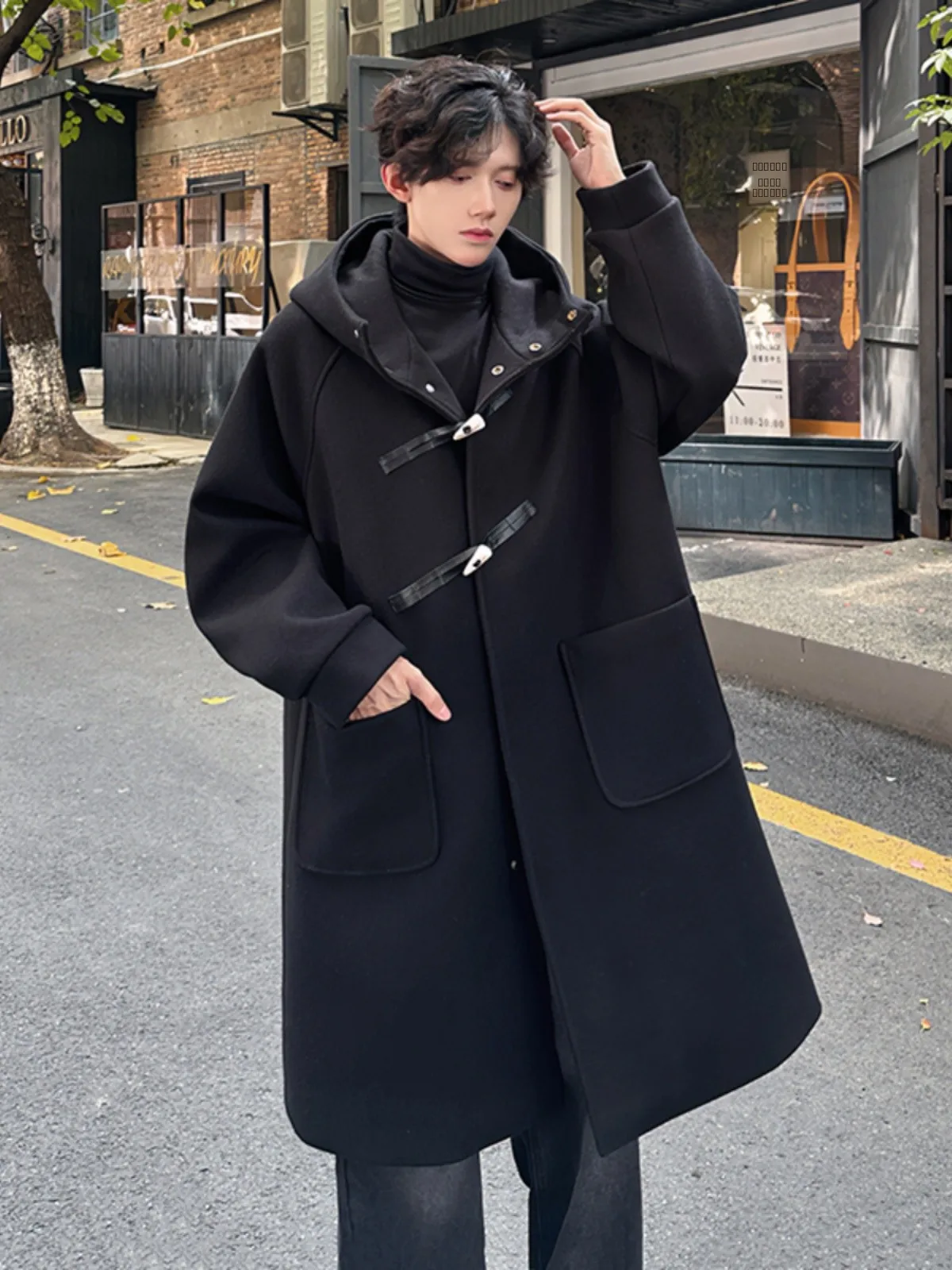 

Шерстяное пальто Bla с пуговицами из рога, мужское зимнее утепленное пальто средней длины, ветрозащитное, с капюшоном, премиум-класса