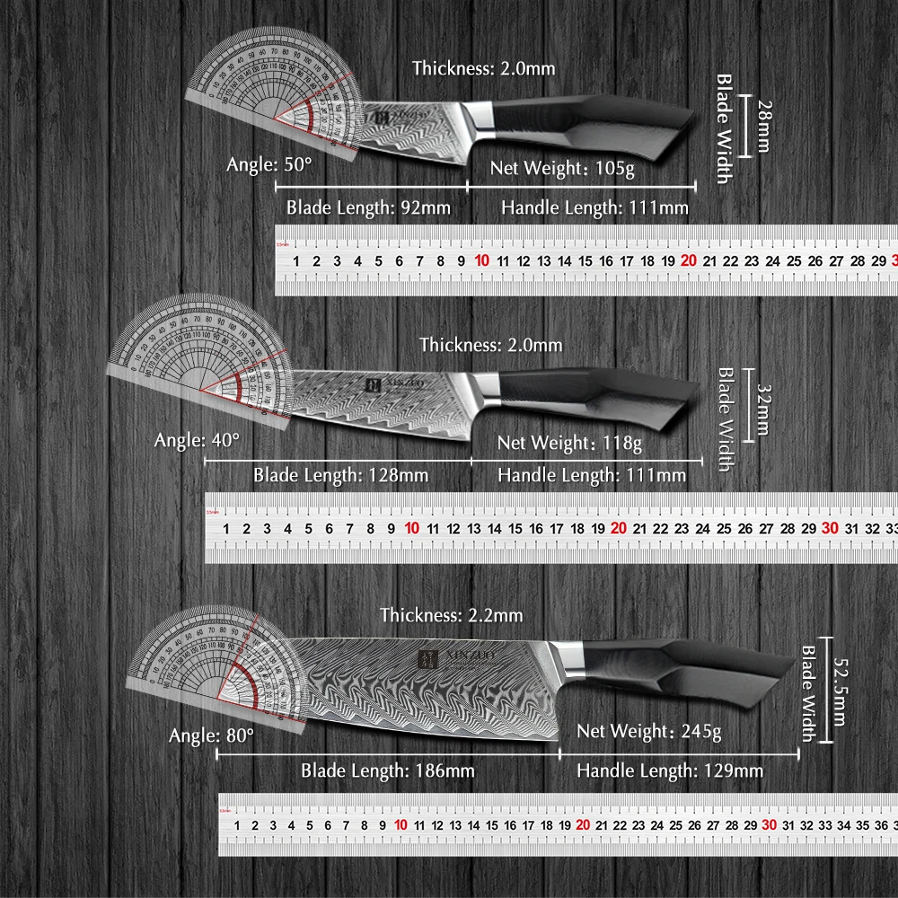 XINZUO 5PCS Set Paring Utility Santoku Carving Chef Knife Janpanse Damascus Steel G10 Handle Kitchen Knives Sets Cooking Tools