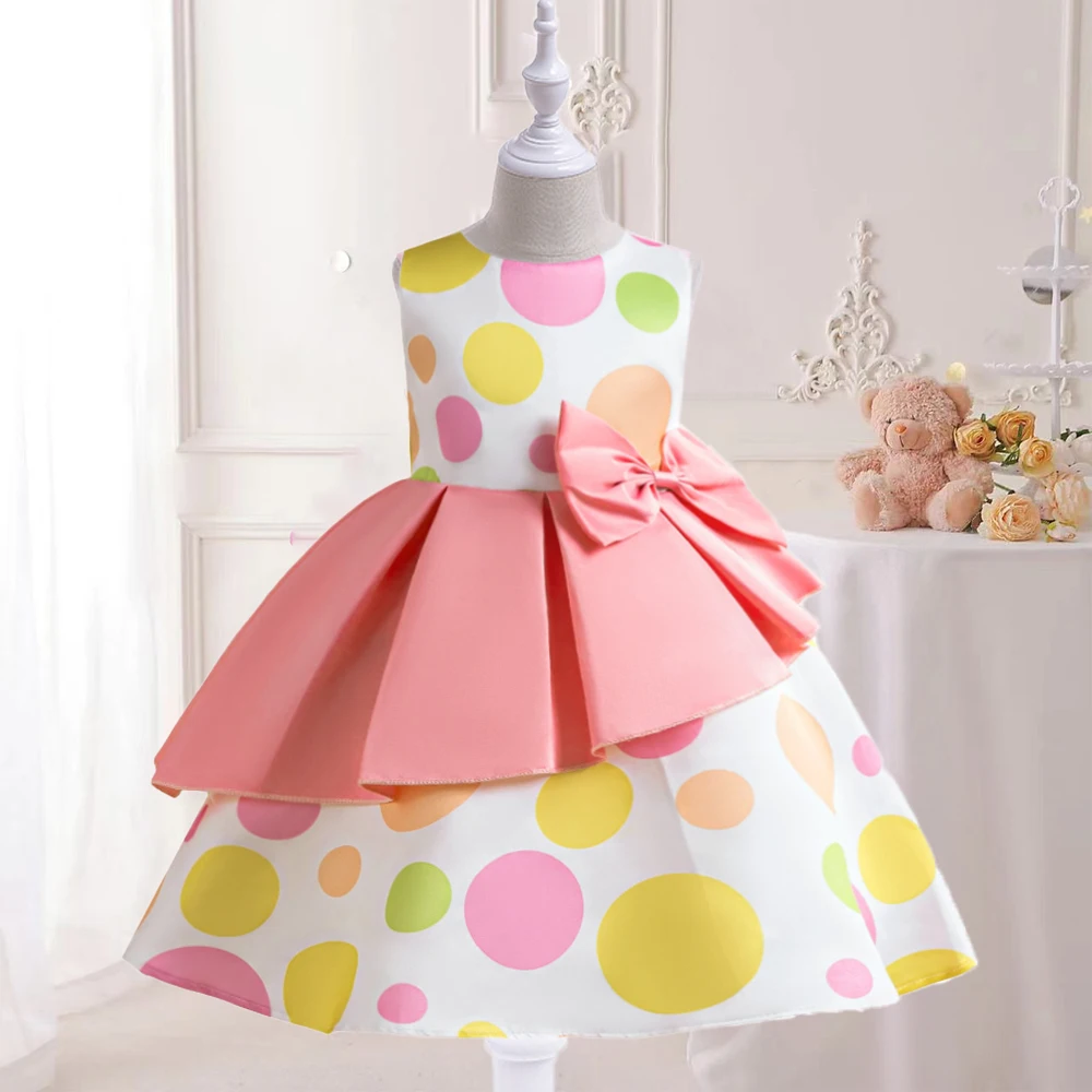 

Polka Dot Girls Party Dresses for Kids Birthday Bow Evening Prom Gown Vestidos Child Wedding Princess Dress Fancy Girl Clothing
