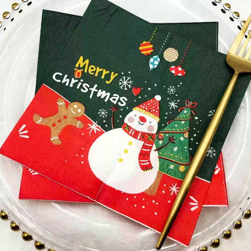 10/20 قطعة 33 سنتيمتر 2Layer جديد عناصر عيد الميلاد المناديل ثلج شجرة عيد الميلاد الأخضر الأحمر مناشف الحفلات DIY Decoupage ورقة #5