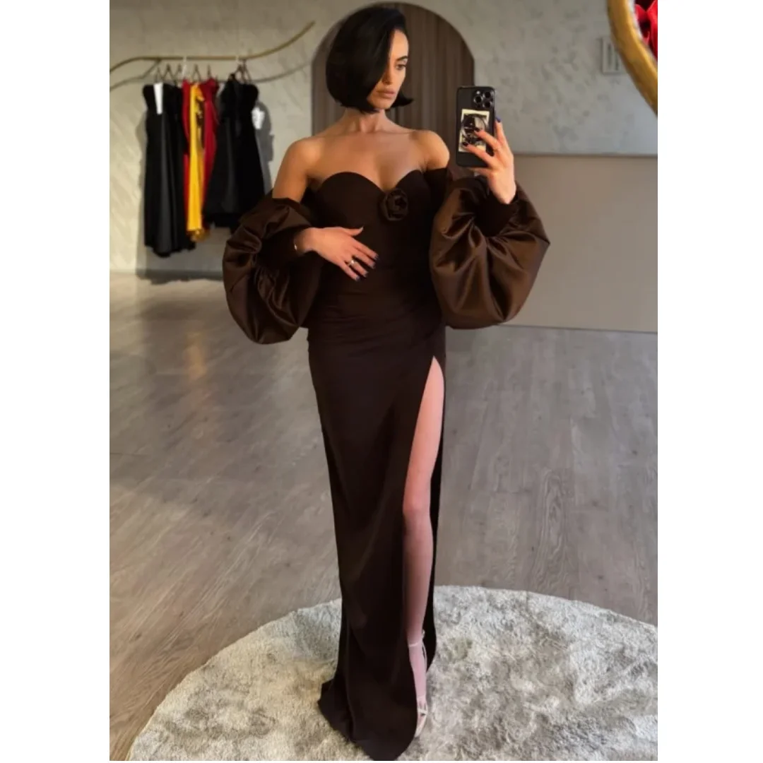 

High Split Evening Dresses 2025 Woman Sweetheart vestidos de noche Puff Sleeves Prom Dress Dubai Wedding Party Gowns Customized
