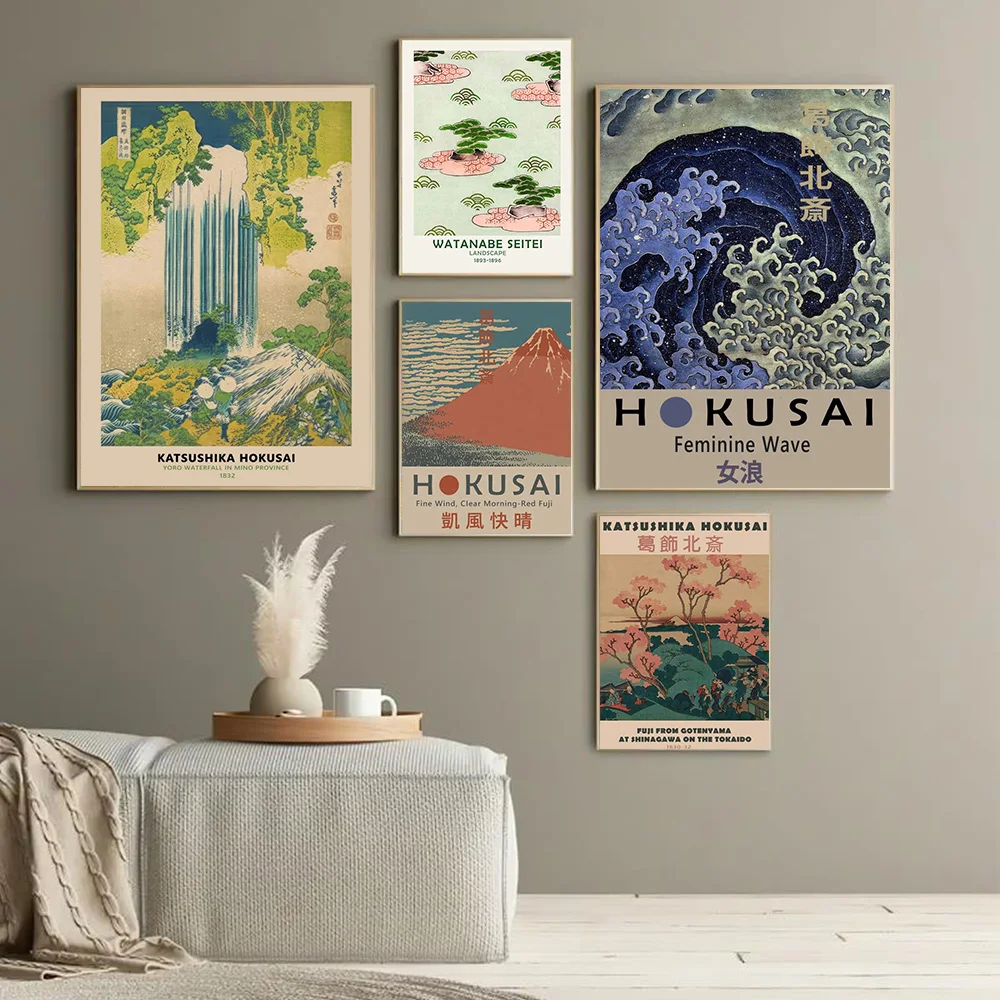 Vintage Japanese Fish Ocean Waves Mountains Fresh Home Art Poster Living Room Bedroom Wall Mural Pictures Canvas Painting Prints