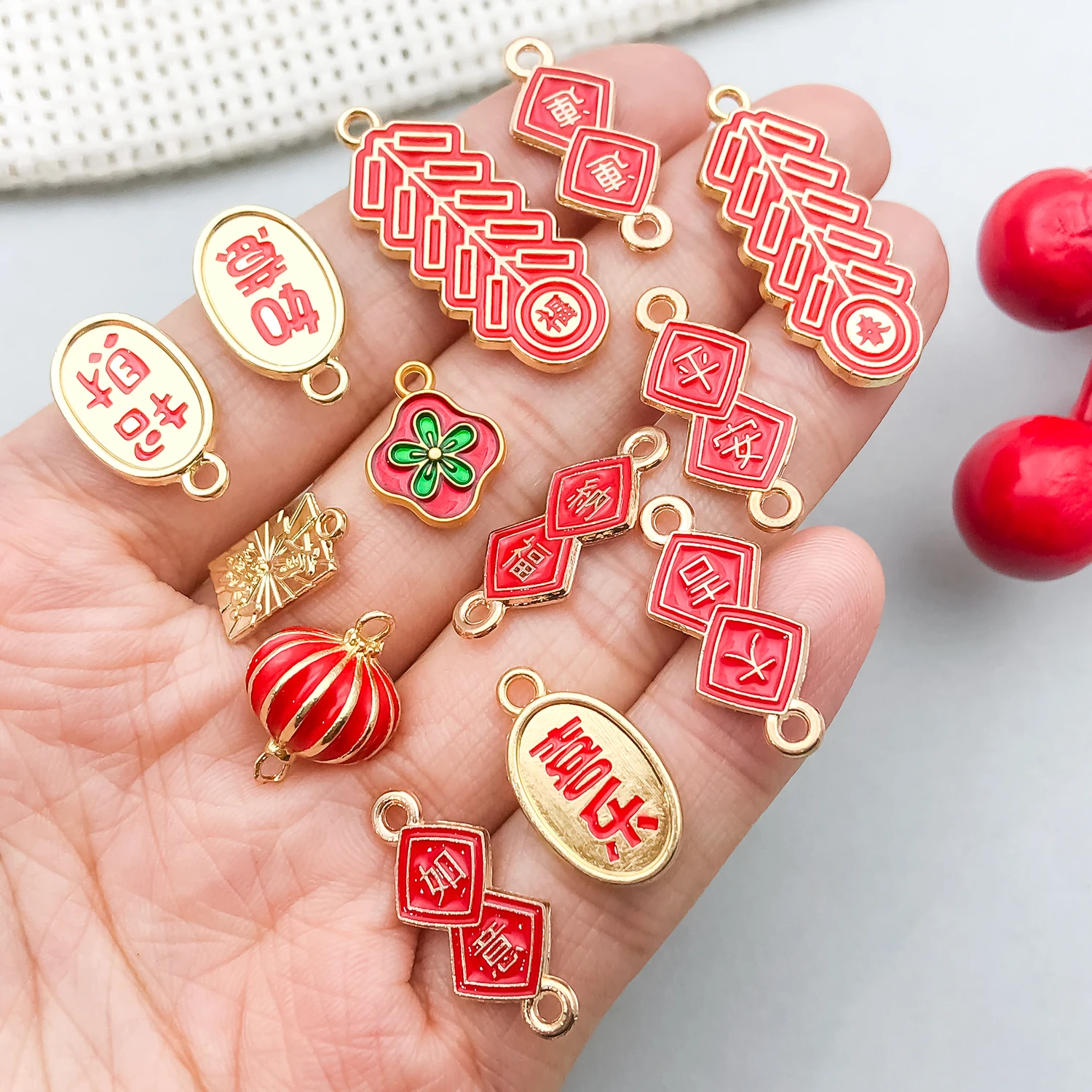 10/16pcs Red Enamel Zinc Alloy New Year Series Charms Pendants for DIY Bracelet Necklace Earring Jewelry Making Accessories