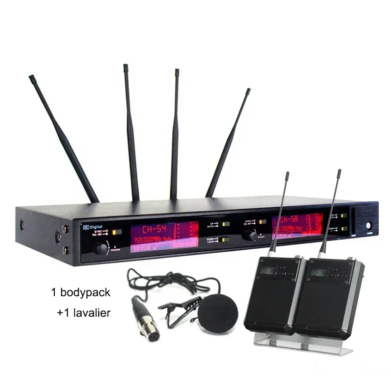 

professional true diversity dual channel 4 antenna 400m neck uhf wireless microphone
