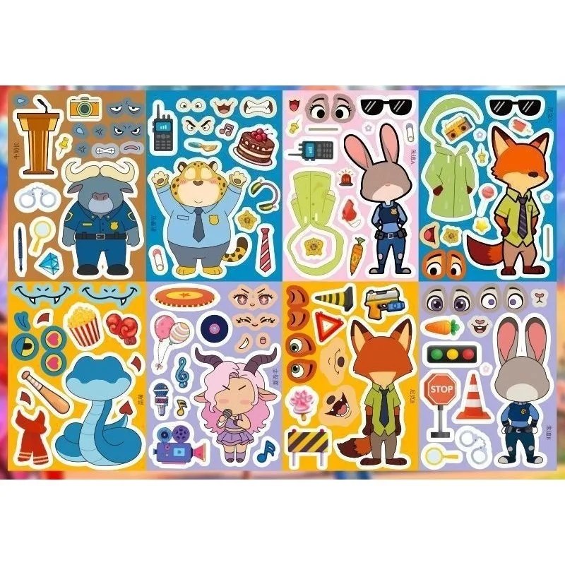 

Набор из 8 наклеек-пазлов «Зоотопия»: создай своё лицо, развивающая игра-головоломка с мультяшными персонажами, обучающие игрушки для детей, подарки на день рождения