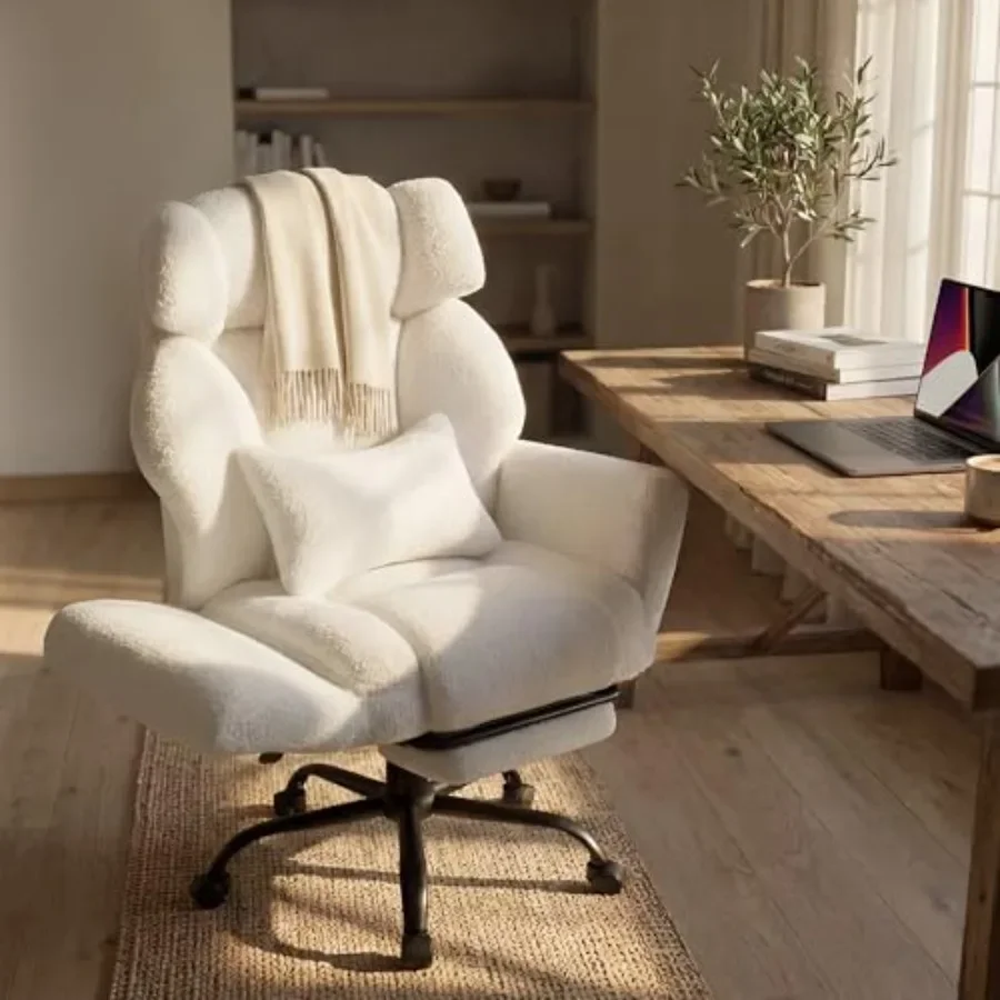 Office Chair with Flip Armrests, Big and Tall Ergonomic Computer Gaming Chair with Feet Rest, Extra Wide Seat Lumbar Pillow, Te