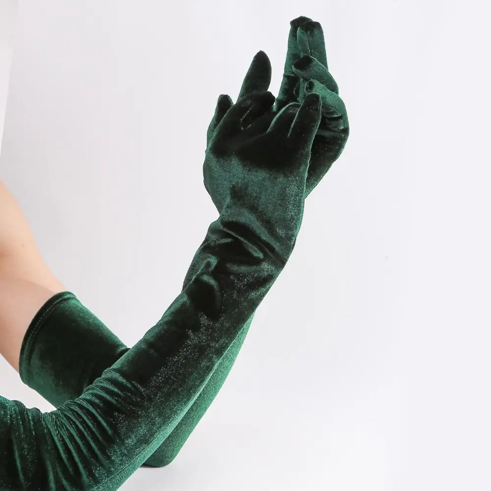 Fashion Elegant Velvet Long Gloves 53cm Full Finger Women's Fluffy Gloves Elasticity Soft Etiquette Gloves Wedding Accessories image 5