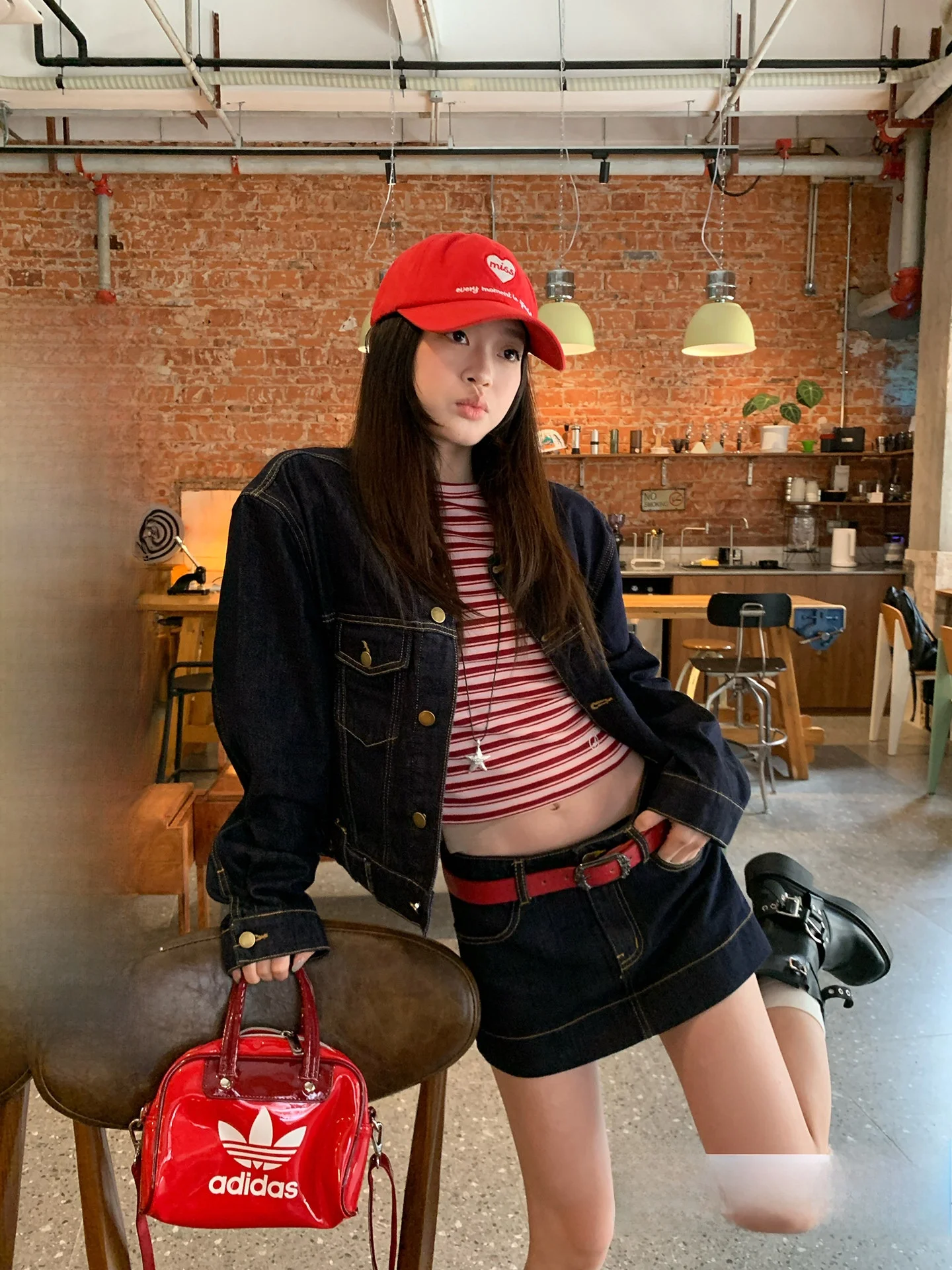 

Deep Blue Denim Short Jacket Women's Korean Style Spring New Unique Beautiful Top High Waist Short Skirt Fashion Set