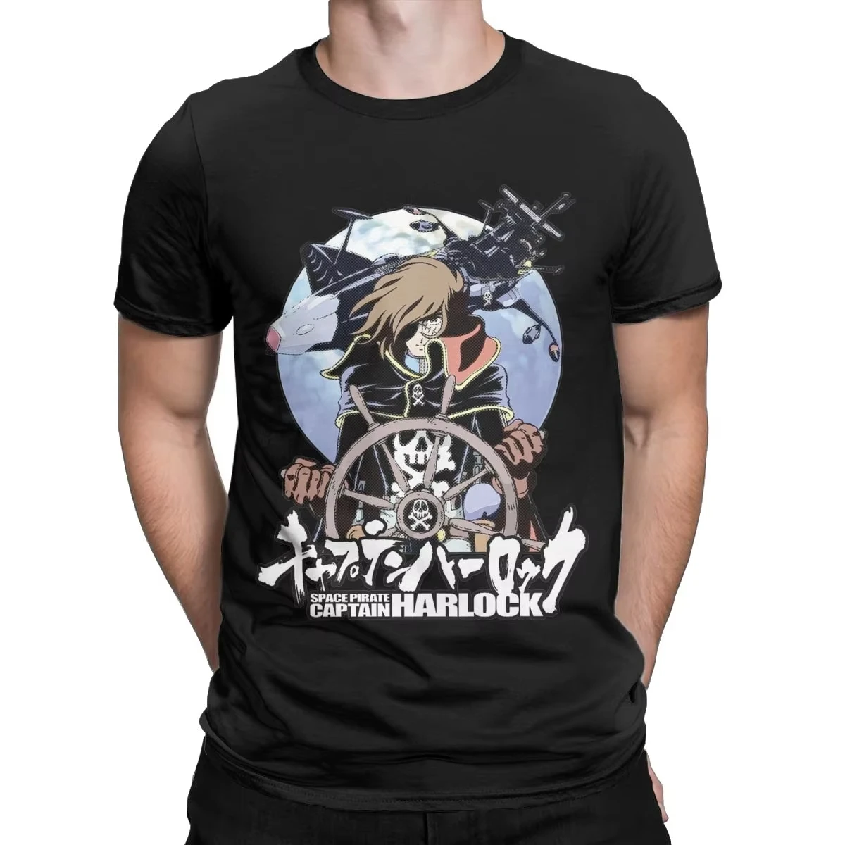 Space Pirate Captain Harlock Albator T-Shirts Men Vintage Pure Cotton Tees Crew Neck Short Sleeve T Shirts Gift Clothing