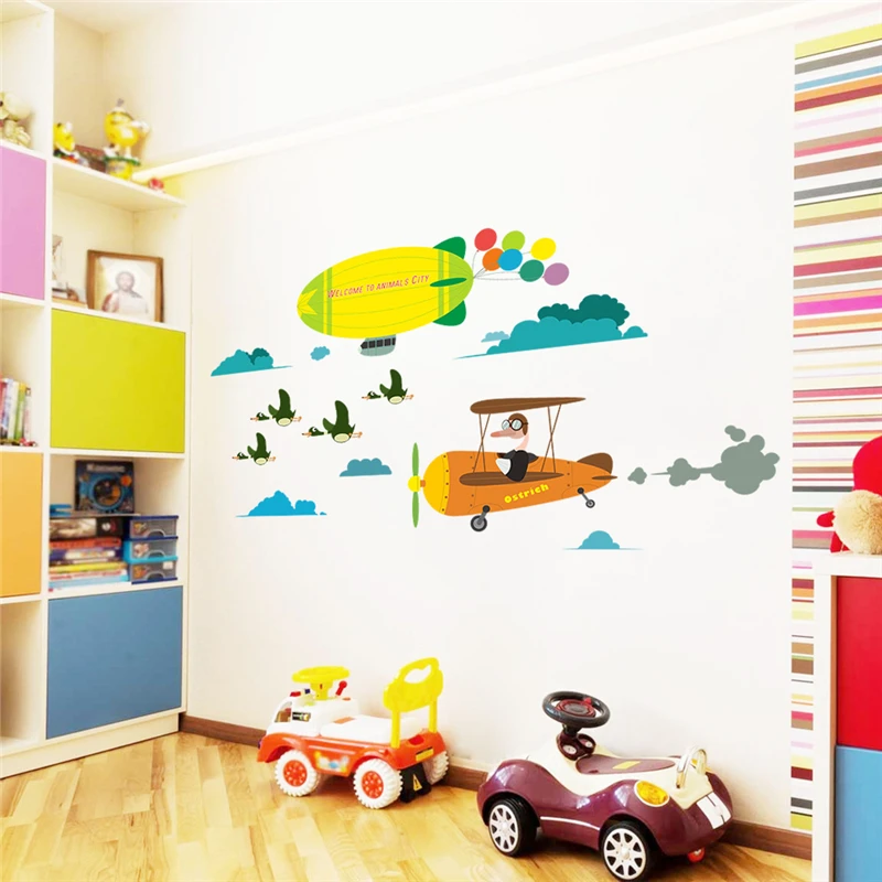 Hot Air Balloon Bird Plane Wall Sticker Kids Bedroom Home Decor Diy Cartoon Safari Mural Art Pvc Poster Decal