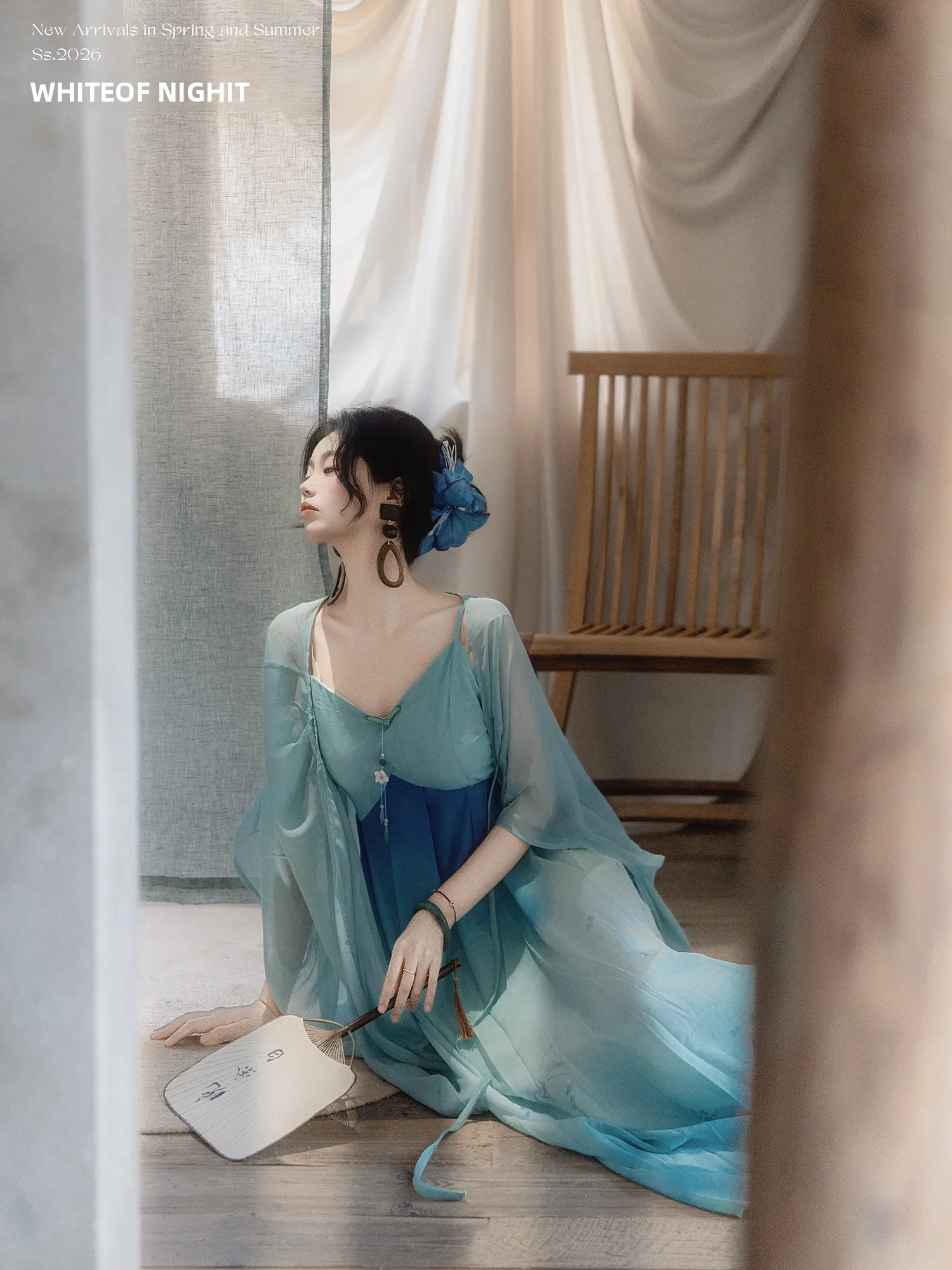 

New Chinese Style Long Dress Gradient Dyeing Glaze Early Spring Embroidery Zen Vacation Style Elegance Summer Hanfu Set