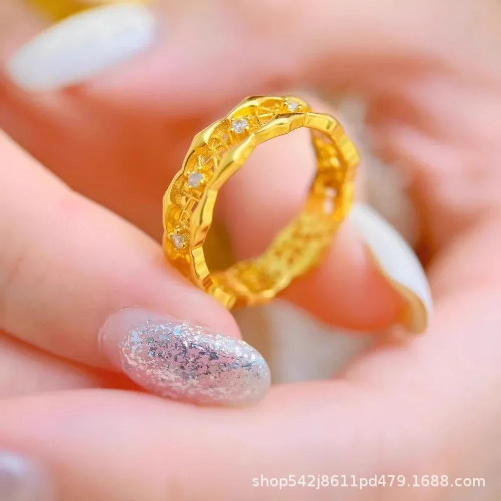 

The new 9999 24K real gold Love Waltz ring for women with Mosan diamond cutout simple closed ring