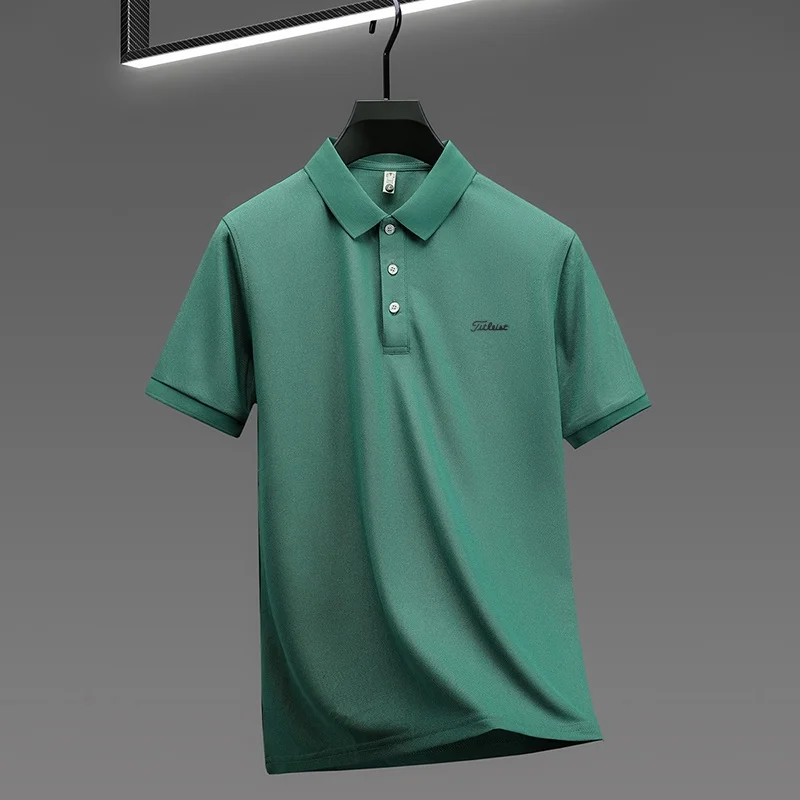 Business Casual Herren Neues Kurzarm-Poloshirt mit Kragen und Knöpfen, Einfarbig mit Schriftzug, Bequemes Atmungsaktives Herren-T-Shirt – Detail 29