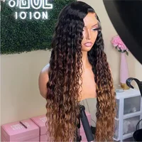 Pelucas frontales de encaje suave prearrancadas de 26 pulgadas Rubio degradado marrón rizado sintético para mujeres africanas pelo de bebé sin pegamento diario