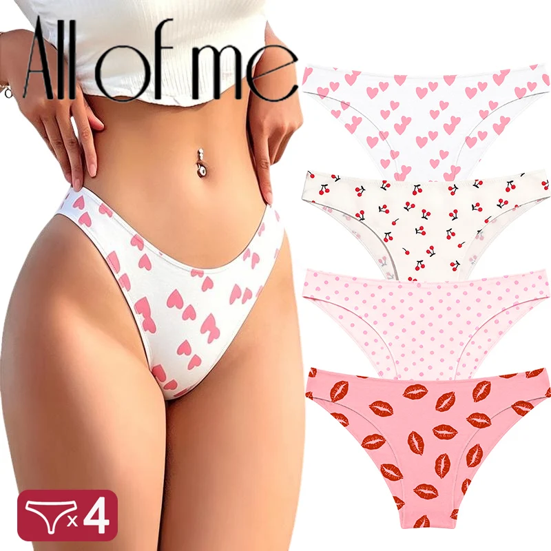 4Pcs Women Low Waist Brazilian Bikini Panties Cotton Stretch Underwear Cotton Crotch Soft Comfort Female Daily Sports Briefs