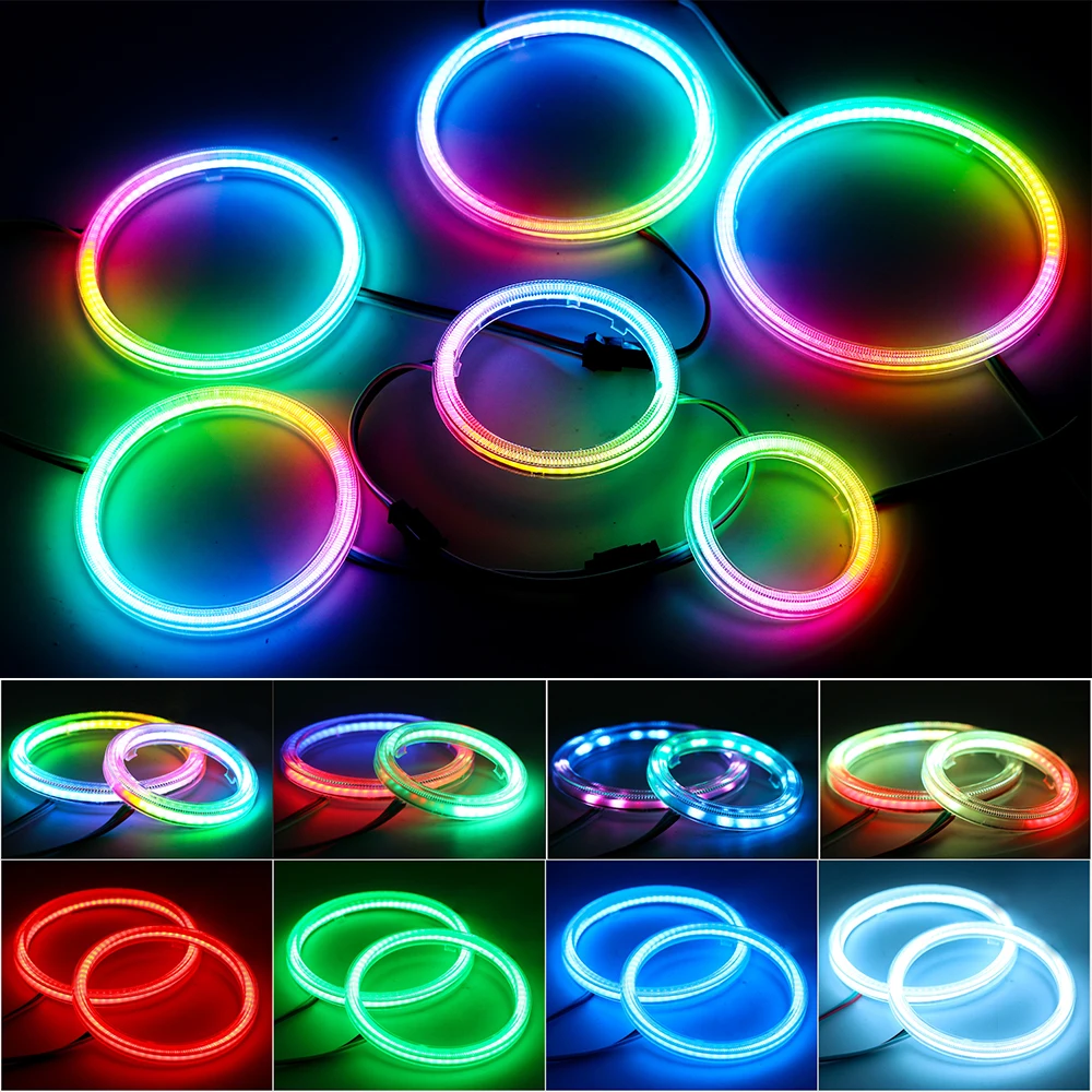 COB RGB Angel Eye Halo Ring 60-120mm Chasing Color DRL DC5V Bluetooth WiFi APP Control Programmable Dream Color for Car Motorcyc