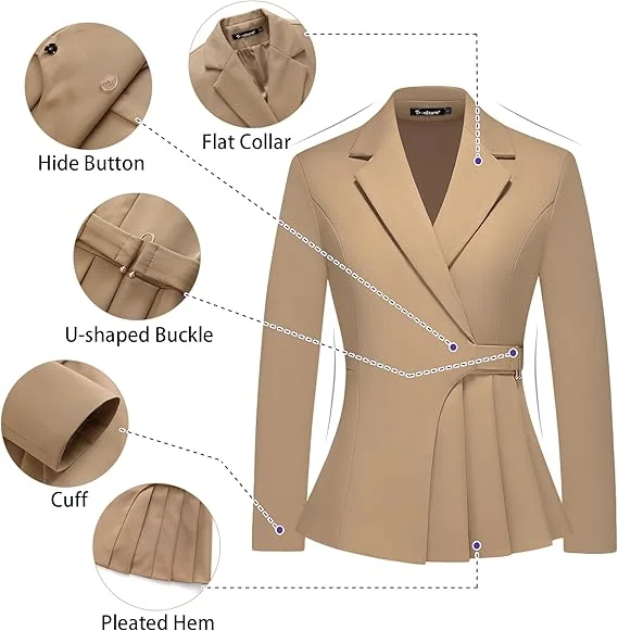 Customized Khaki 2 Piece Women's Suit Irregular Women's Blazer Suit Jacket Business Casual Pants Set