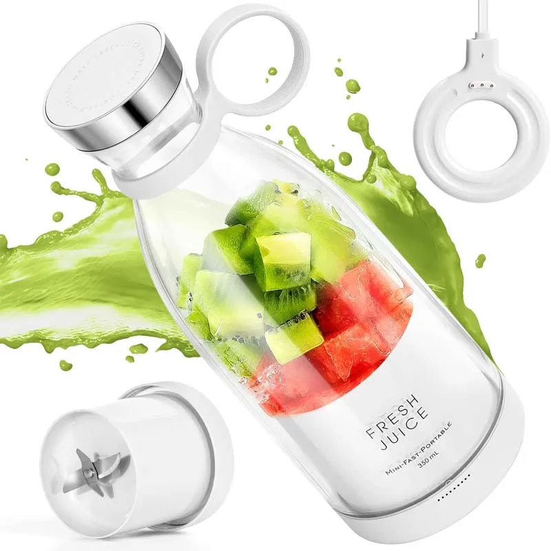 Customized Logo Portable 350ML Juicer Blender Wireless USB Rechargeable Cup Electric Fruit Smoothie Mixer Battery Power Source