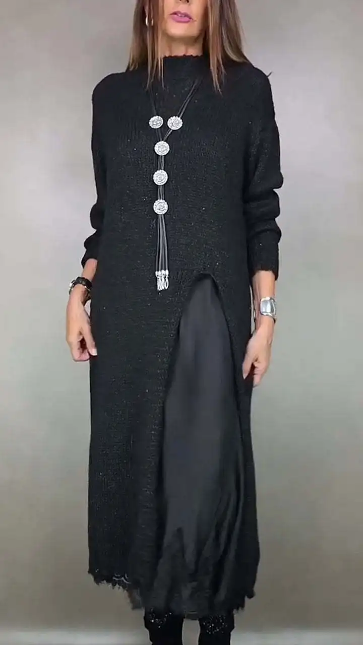 Autumn Soft Loose Sets Women 2 Pieces Long Sleeve Pullover Sweater + Lace Sexy Vest Dresses Two-piece Set Elegant Dress Outfits