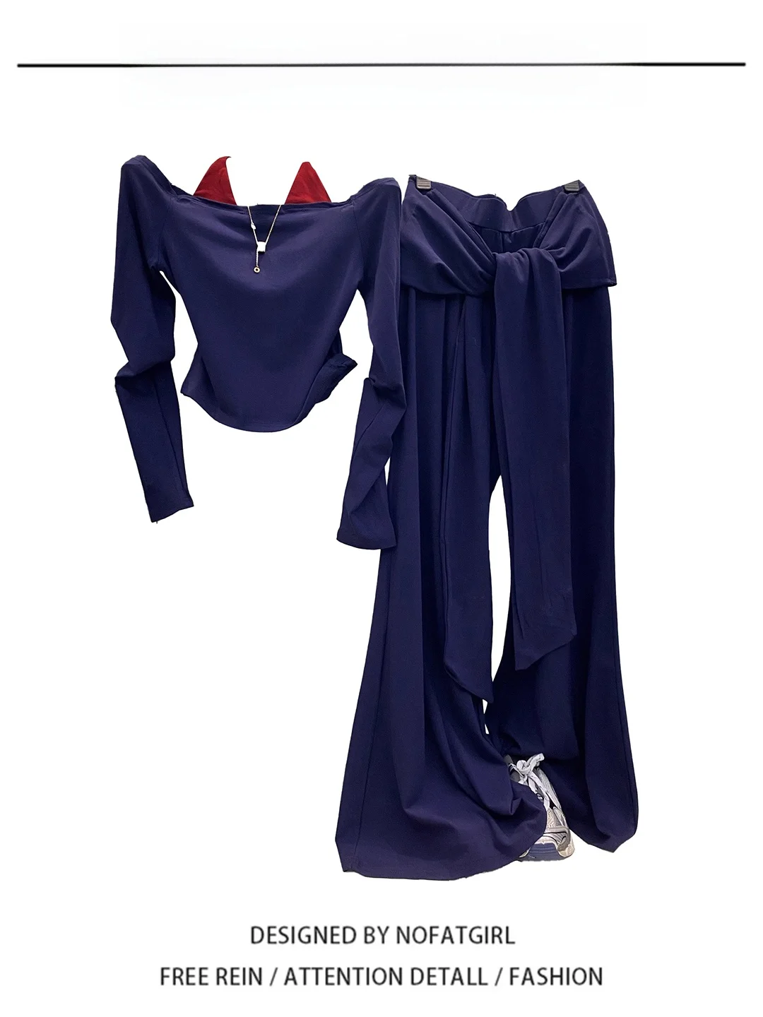 

Shoulder Bared Long Sleeve T-Shirt High Waist Wide Leg Pants Three Piece Set Women's Early Autumn Casual Commute Style Fashion