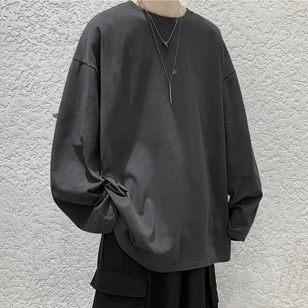 Oversize männer Frauen Baumwolle T-shirt Lange Ärmel Einfarbig Tops für Männlich Weiblich Unisex Lose T-shirt Vielseitig Heißer Verkauf tees – Detail 7