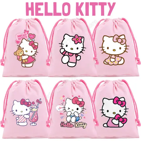 Hello Kitty sac à cordon mignon dessin animé sac cadeau pochette à cordon Anime enfants rose sac de fête sacs de rangement nouveaux sacs de grande capacité