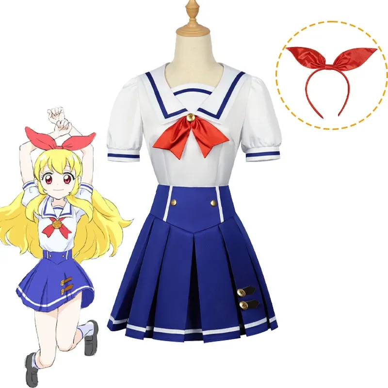 Anime Aikatsu STARS Hoshimiya Ichigo Cosplay Costume School Uniform Sailor Outfits Headwear Carnival Role Play Uniform for Girls