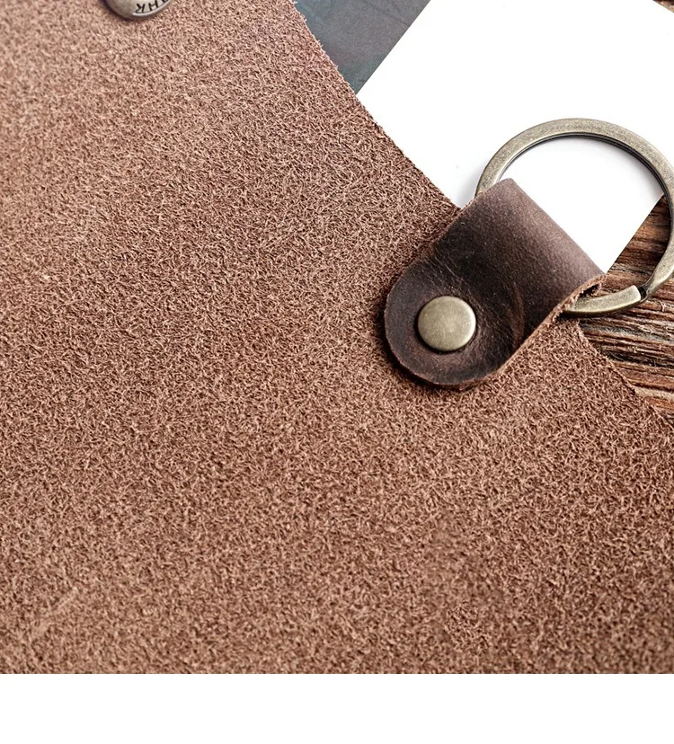 젠시 레트로 정품 가죽 자동차 키 홀더 소형 소가죽 숏 키 케이스 가방 하우스키퍼 키 지갑 남성용 키링 포함