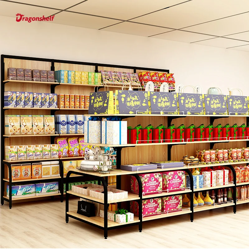 Rak Gondola Display Rak Belanja Supermarket Toko Logam Rak Kayu Grosir Pabrik Custom.Dragonshelf