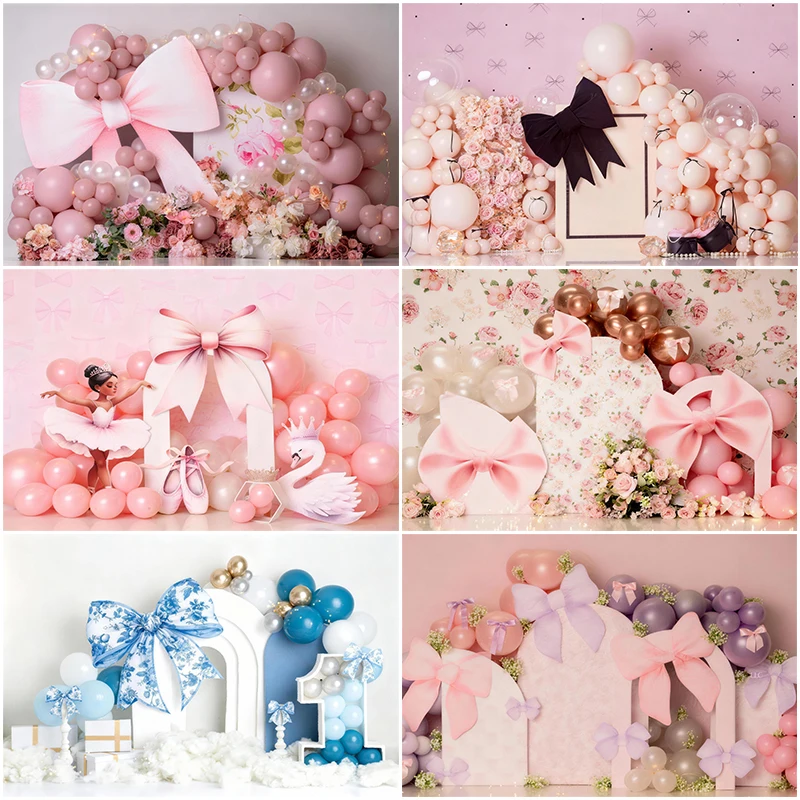 

LS Bow Floral Backdrops Cake Smash Child Baby Photo Prop Adult Kids Decor Photography Studio Birthday Party Balloon Background